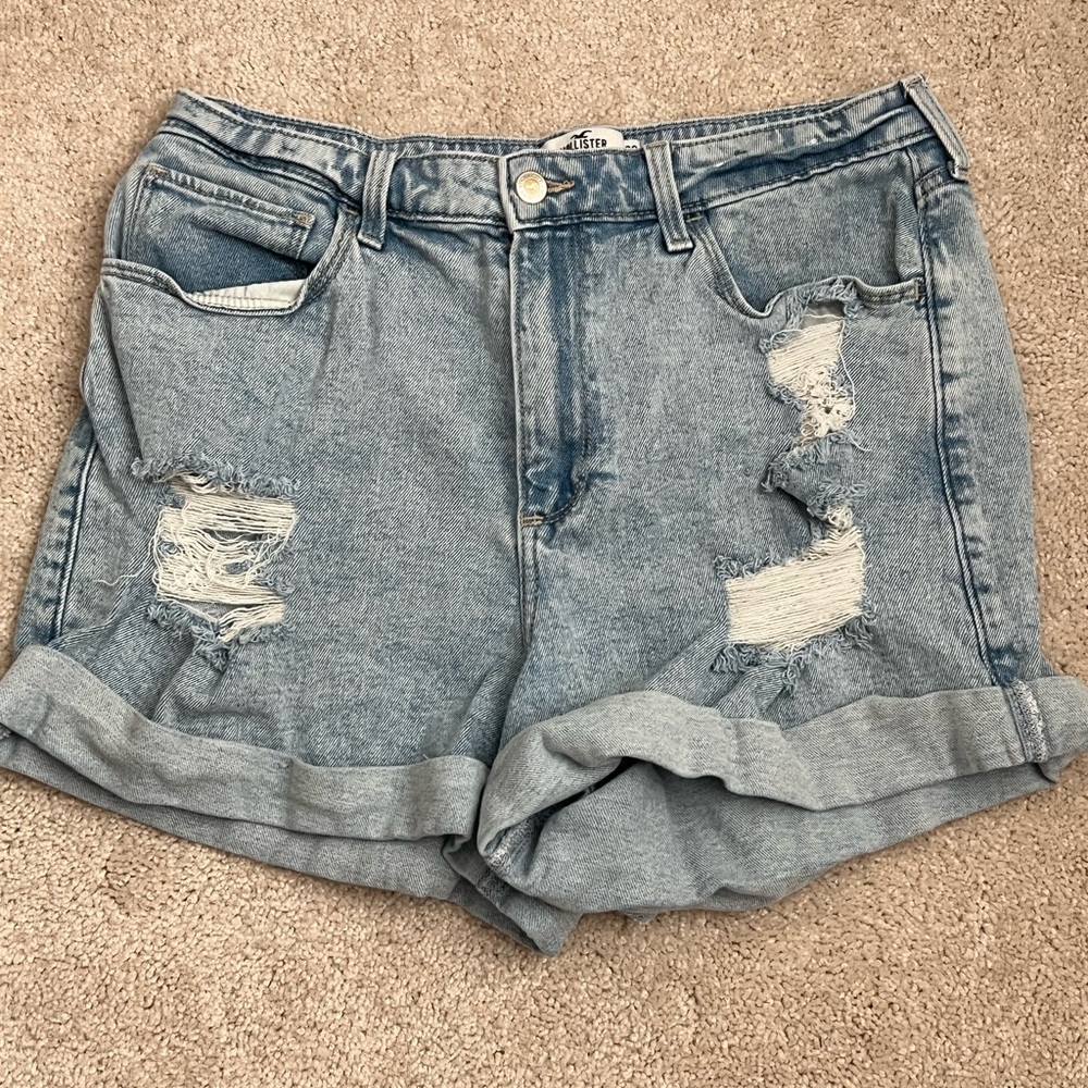 Hollister Light Wash Distressed Cuffed Denim Shorts